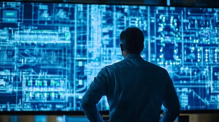 Modern Electric Grid Control Room with High-Tech Display System