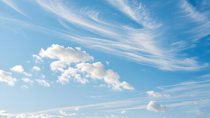 Wall Mural - blue sky with flowing cloud shapes, soft and bright lighting, realistic,