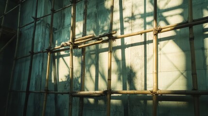 Wall Mural - Natural Light Through Bamboo Structure on Wall