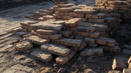 Piled Red Brick on Construction Site