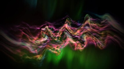 Aufkleber - abstract colorful light waves in green, pink, and black tones on a dark background
