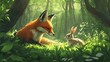 © Ariestia - Peaceful Forest Scene Featuring a Fox and Rabbit