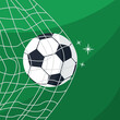 © artsquirrel - Soccer ball in a net on a green background. Sports equipment. Competition, sport, game.