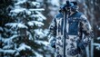 © Asih - Stylish winter jacket with a unique pattern, shown outdoors in snowy winter setting.