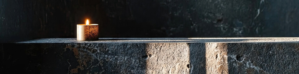 Sticker - Lit Candle on Dark Grey Stone Surface