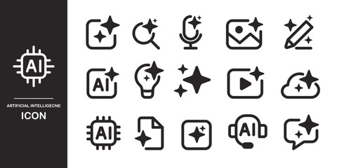 Leinwandbilder - AI generated icon. Artificial Intelligence line icon set. Icon element for app, website, and interface. Symbol Collection. Vector illustration.