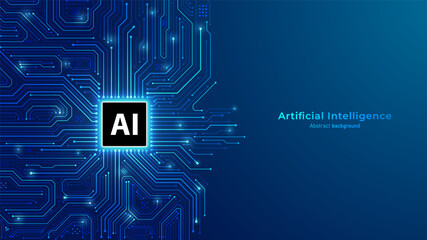 Poster - Concept of Artificial intelligence. AI chip processor on circuit motherboard. Modern futuristic design background. Big Data and Machine Learning. Vector illustration.