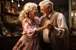 © Evdoha - Happy elderly woman and man dancing,.  Generative AI