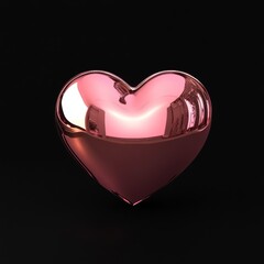 Shiny pink heart on black background.