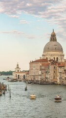 Wall Mural - Venice Italy time lapse city skyline at Venezia Grand Canal and Basilica di Santa Maria della Salute (Vertical)