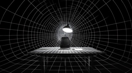 Wall Mural - laptop, desk, grid, tunnel, light, work, night, cyber, digital, future
