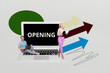 © deagreez - Composite image montage trend artwork 3D collage of huge laptop aged woman man coworking opening startup social website media conversation