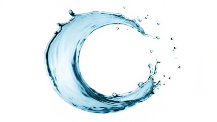 Aufkleber - 3d render, digital illustration, blue wave, water splashing round frame, aqua, clear liquid splash isolated on white background, swirling water design with clean transparent splash effect