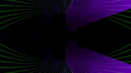 Leinwandbilder - Digital abstract background with glowing green and purple light lines forming a futuristic tunnel on a dark backdrop.
