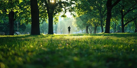 Wall Mural - A person jogging in the park as part of their health routine.