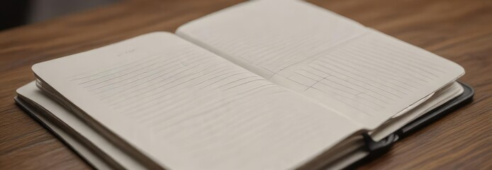 Close-up of a white moleskine with lined pages, notebook, education, school, writing, writing utensil