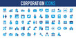 © nidhi07 - Set of Corporation icon. Business Card, Briefcase, Setting, Chart, Reception, Bank, Document, Currency, Telephone, Skycraper, Chat, Dollar, Payment, Networking, Management, Search vector.