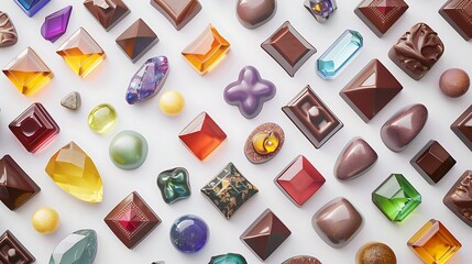 Wall Mural - An assortment of glossy, colorful chocolate gems on white