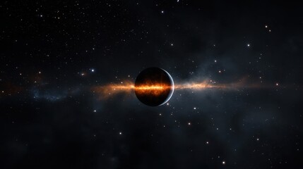 Wall Mural - a dark planet floats amidst colorful interstellar clouds, illuminated by glowing cosmic gases. stars