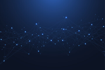 Leinwandbilder - Global network connection concept. Big data visualization. Social network communication in the global computer networks. Internet technology. Business. Science. Vector illustration