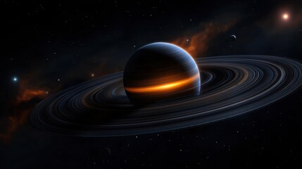 Wall Mural - an awe-inspiring celestial body is showcased with bright rings glowing against the backdrop of deep 