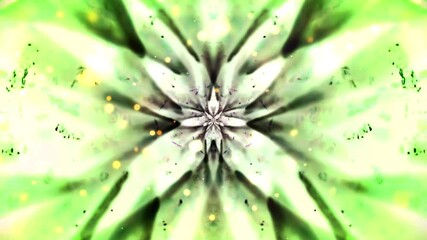 Leinwandbilder - Vibrant green abstract kaleidoscope pattern with glowing effects and symmetrical floral-inspired design.