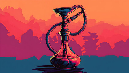 Wall Mural - A colorful, retro-style illustration of a hookah, drawn in a comic book style.