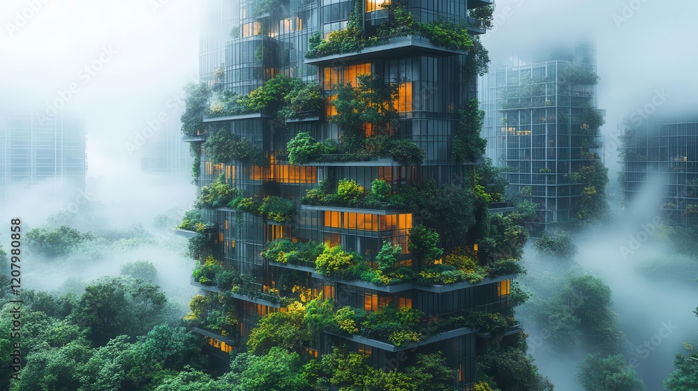 sustainable future metropolis with lush vertical gardens integrated ...