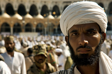 AI generated photo of mature male arab wearing traditional white clothes