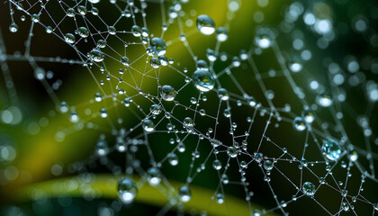 Close-up of dewdrops on a spiderweb