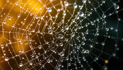 Close-up of dewdrops on a spiderweb