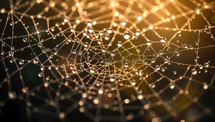 Close-up of dewdrops on a spiderweb