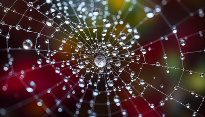 Close-up of dewdrops on a spiderweb