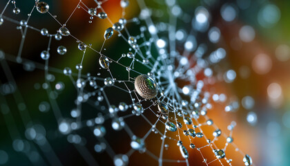 Close-up of dewdrops on a spiderweb