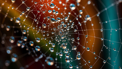 Close-up of dewdrops on a spiderweb