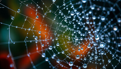 Close-up of dewdrops on a spiderweb