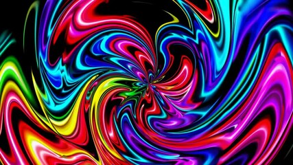 Poster - Colorful abstract swirl pattern on black background, vibrant digital art with rainbow spectrum concept
