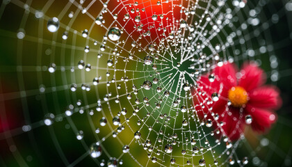 Close-up of dewdrops on a spiderweb