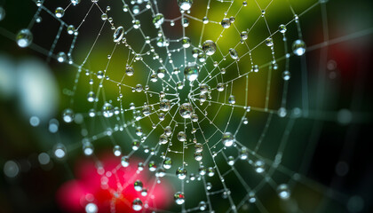 Close-up of dewdrops on a spiderweb