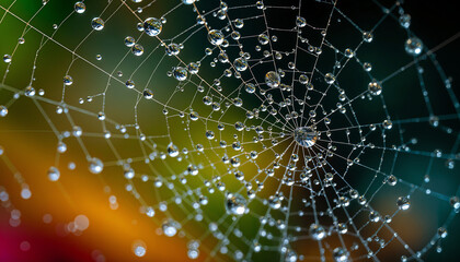 Close-up of dewdrops on a spiderweb