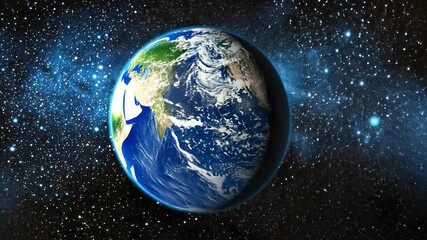 Wall Mural - Beautiful blue planet Earth in space with swirling clouds and shining stars in a vast cosmic background