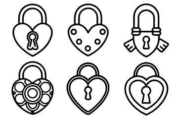 Wall Mural - Key and heart lock line art vector set