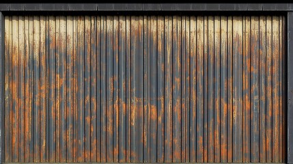 Sticker - Rusty corrugated metal door on building, urban background, security/storage