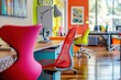 © UsamaShahzad - A vibrant office space with colorful office chairs, trendy desks, and modern decor pieces