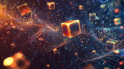 Wall Mural - A colorful image of cubes and lines that looks like a computer network