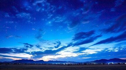 Wall Mural - blue night sky milky way panorama. stunning universe filled with nebula and galaxy with noise and gr