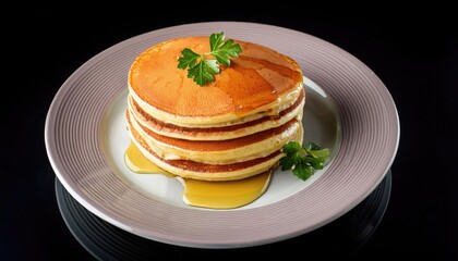 Wall Mural - Pancakes with jam on a plate on a black background