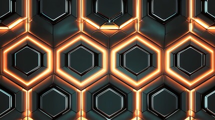 Wall Mural - A close up of a hexagonal pattern with neon lights