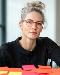 Leinwandbilder - Modern Office Productivity Nordic-Inspired Minimalist Workspace with Professional Female - Enhancing Efficiency and Aesthetic with Bold Color Accents in Creative Industries