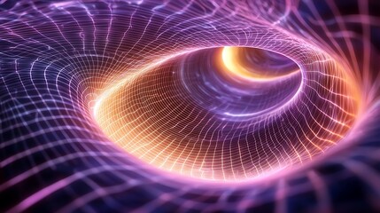 a spiral shaped tunnel with a bright orange and purple hue